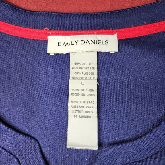 Emily Daniels Blue Nautical Top Large V Neck Red Trim Yacht Club Coastal - Picture 4 of 8